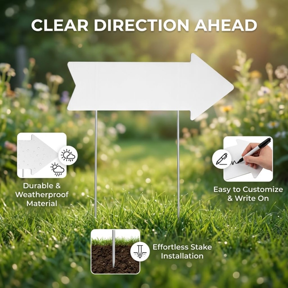 Yard Sign Blank - Cartelli a Freccia Bifacciali con Picchetti,
